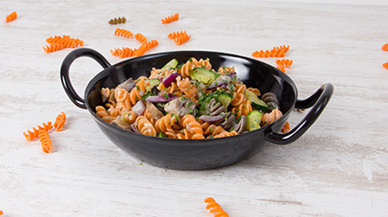 Linsennudeln mit Champignon-Zucchini Soße