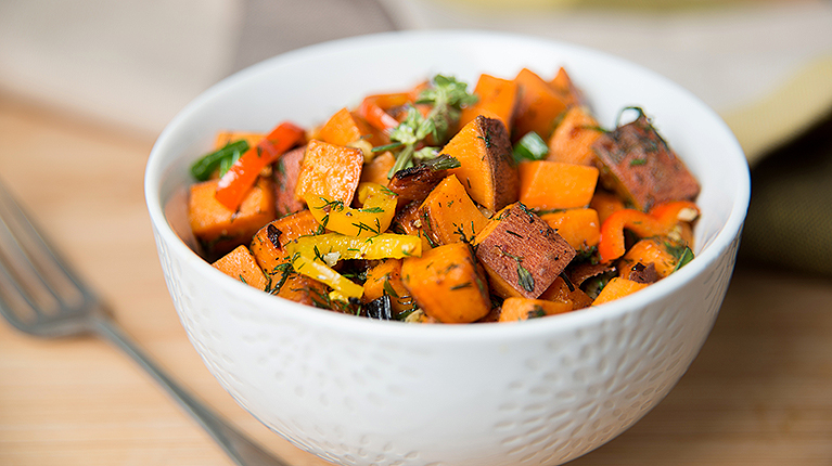 Süßkartoffeln mit Tofu und Austernpilzen